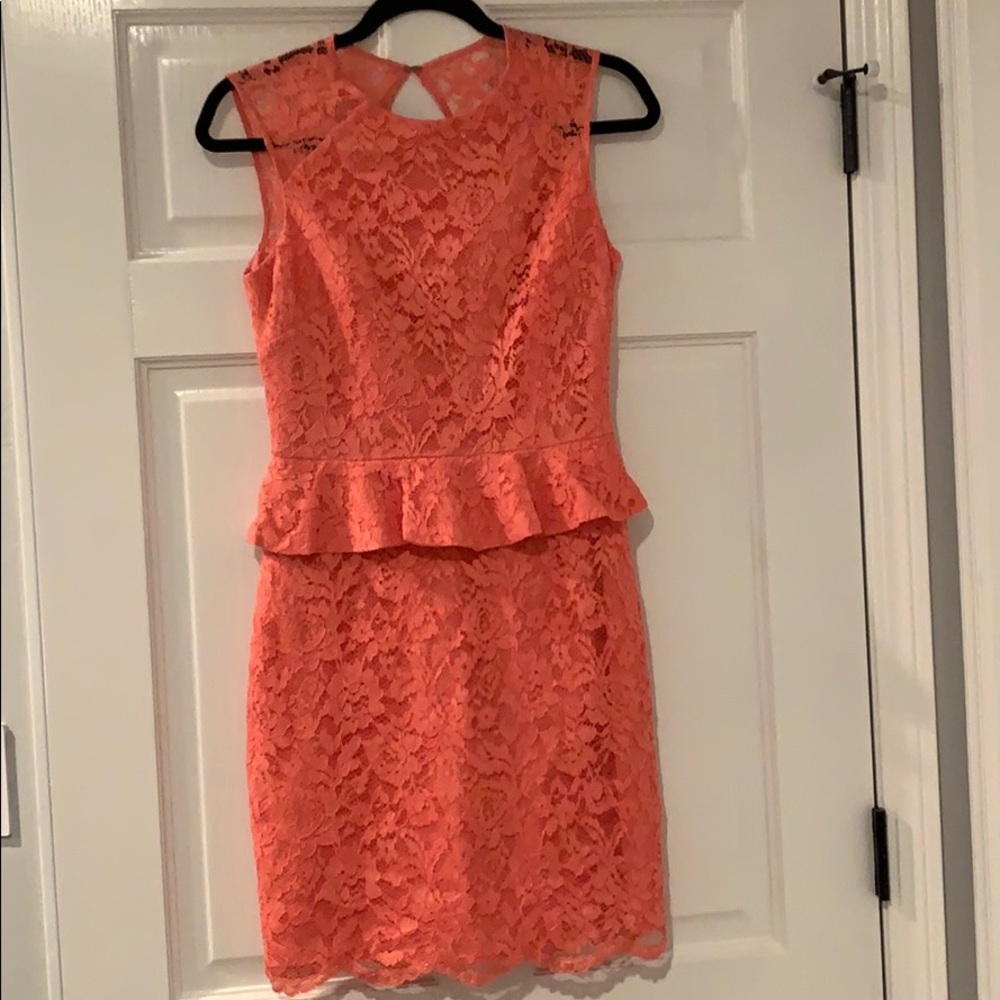Coral Lace Peplum Dress